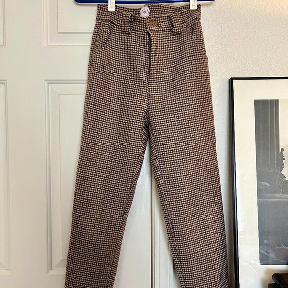 Cry Baby Brown Wool Blend Houndstooth Pants, XS - Picture 1 of 5